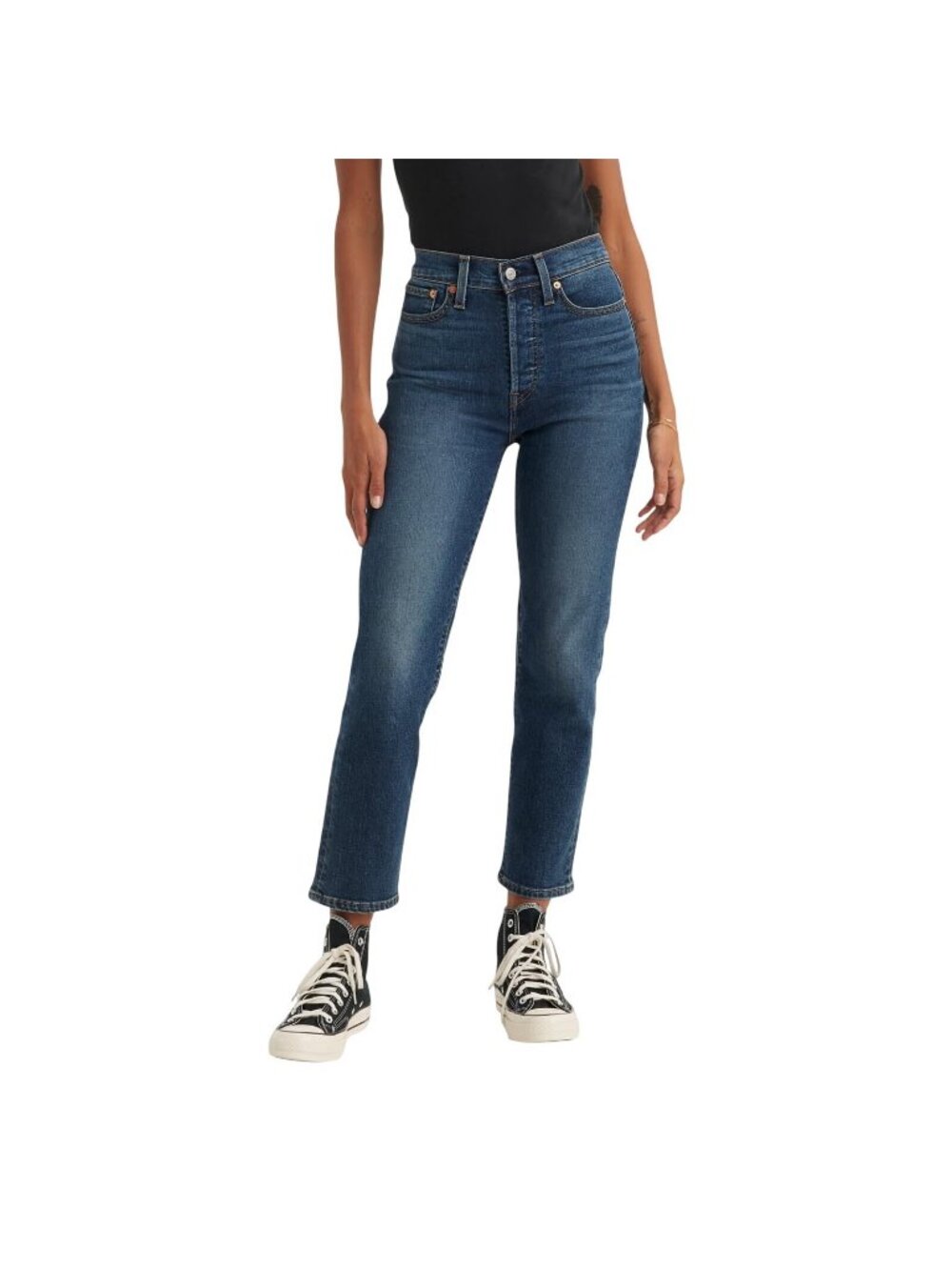 NWT Levi's Straight Jeans Button Fly High Rise Indigo Here We Go Blue 24x28